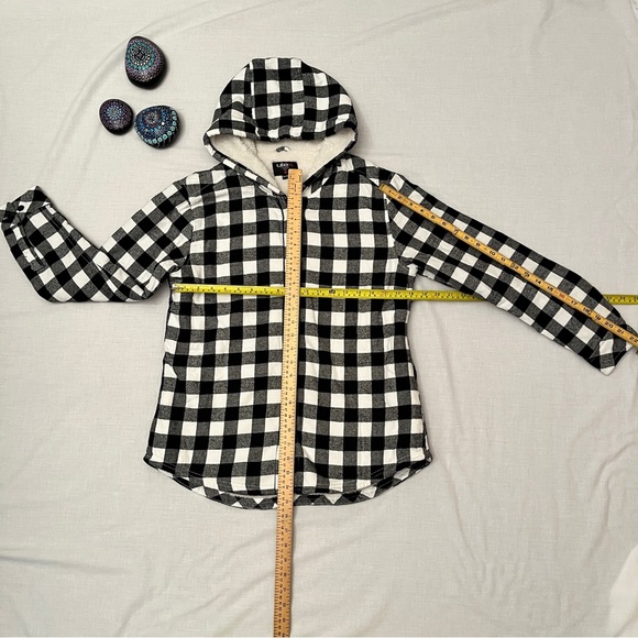 Utex Black & White Checkered Fleece Button Hoodie Medium - Picture 3 of 9